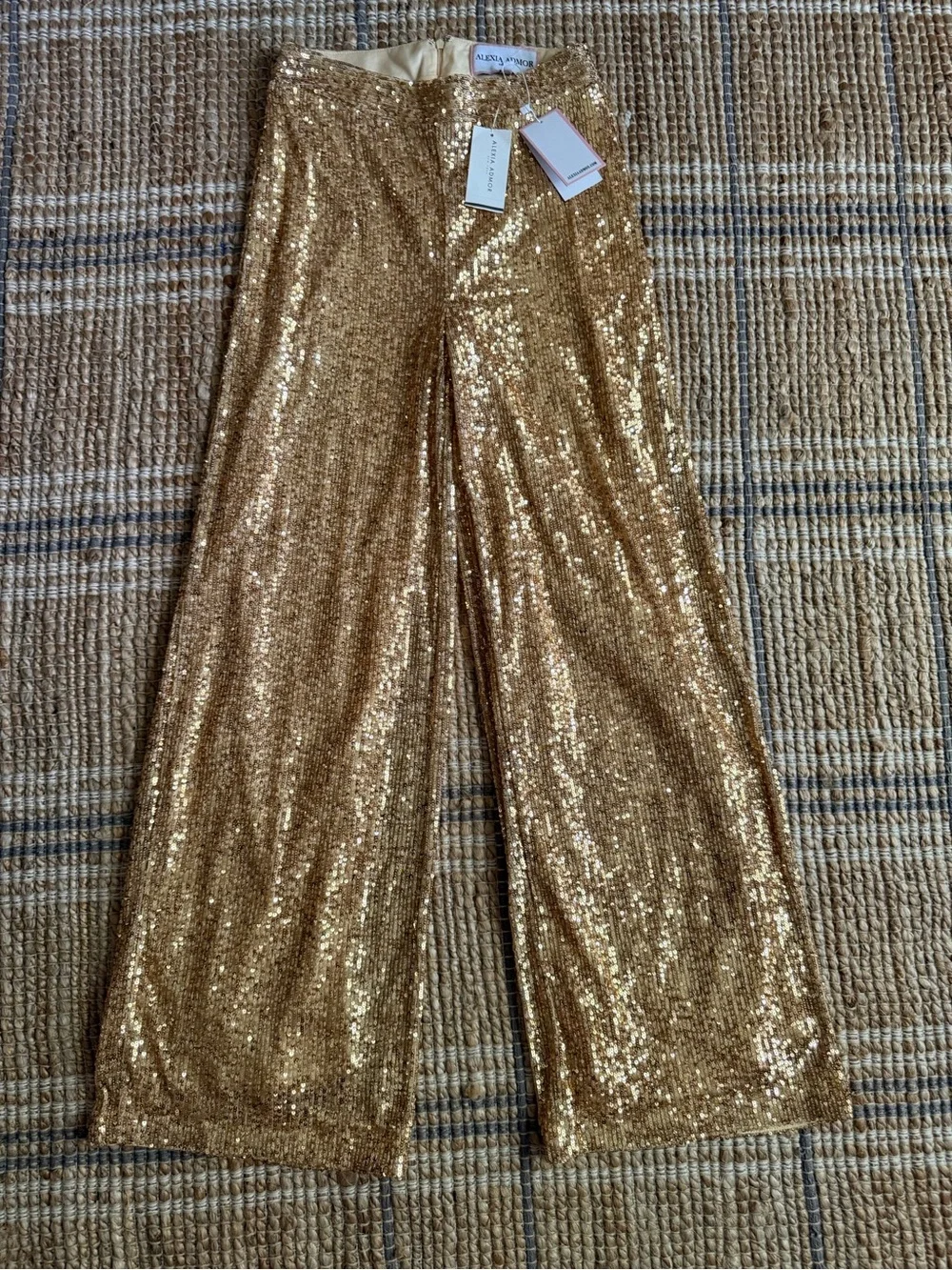 New Alexia Admor Lilly Wide Leg Mid-Rise Sequin Pant XS